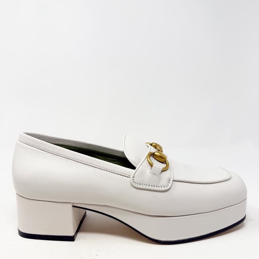Gucci Houdan Horsebit Platform Loafers White Leather Womens Size EU 36 - Picture 5 of 11